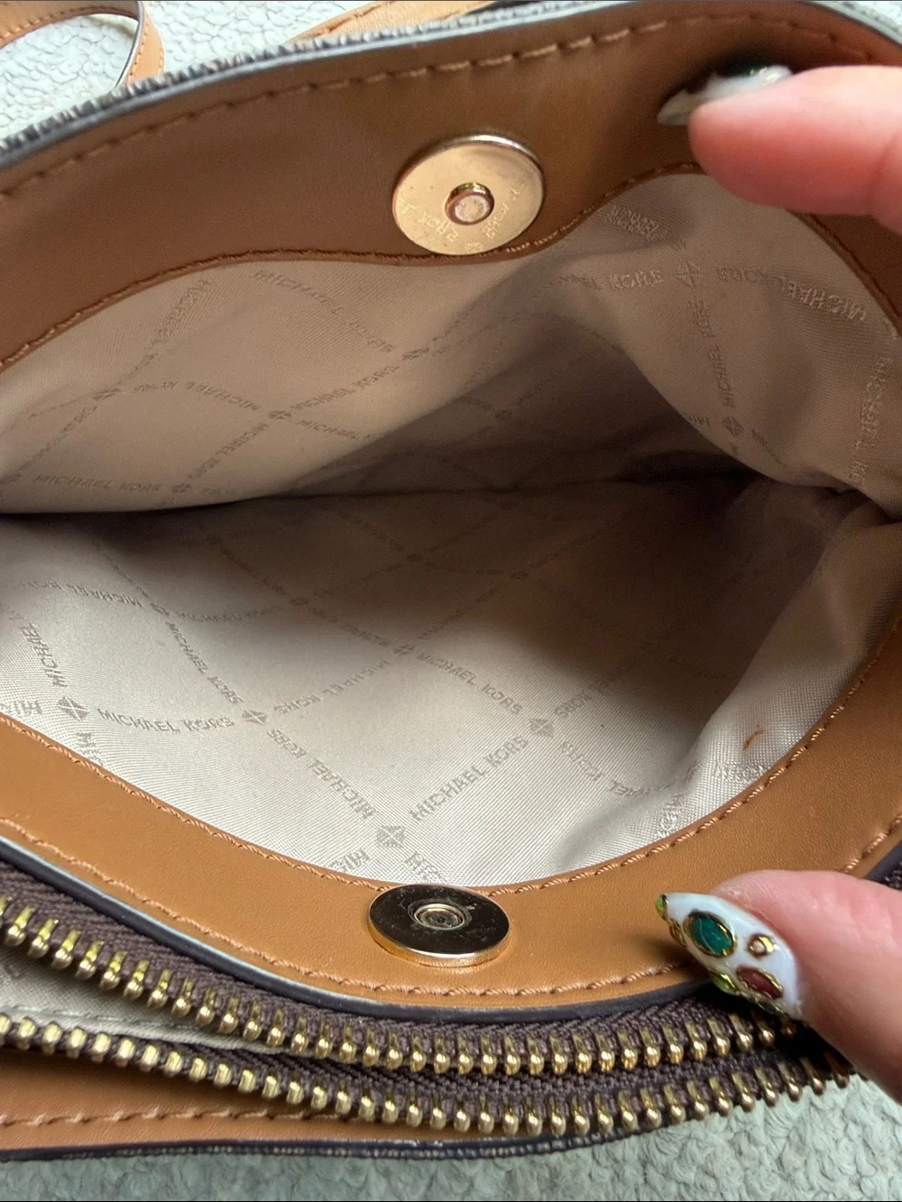Michael Kors Brown and Tan Logo-Print Shoulder Bag